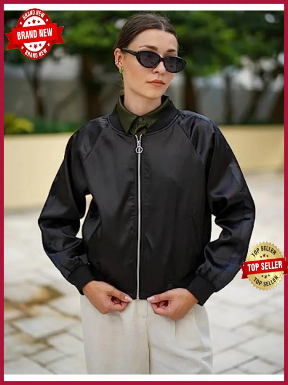 Women's Lightweight Bomber Jacket Zip Up Casual Windbreaker with Pockets